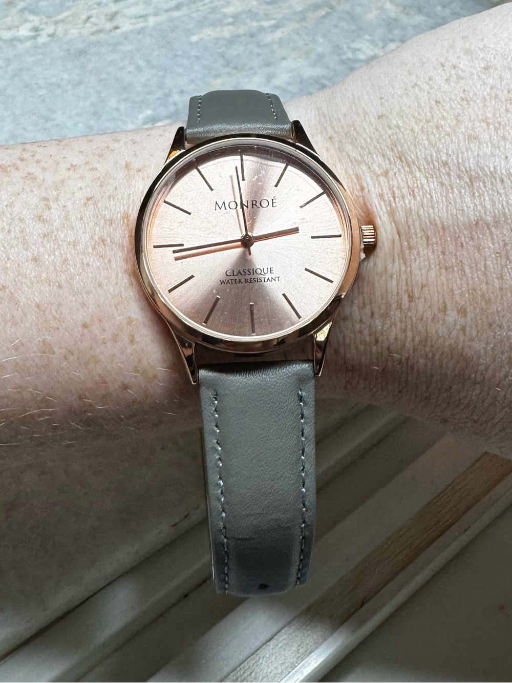 Maestro Monroe Classique Sunburst Solérose Dial Watch with Gray Leather Strap
